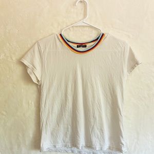 Brandy Melville White Top W/ Rainbow Neck